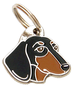 Dachshund preto e castanho <br> (placa de identificação para cães, Gravado incluído)